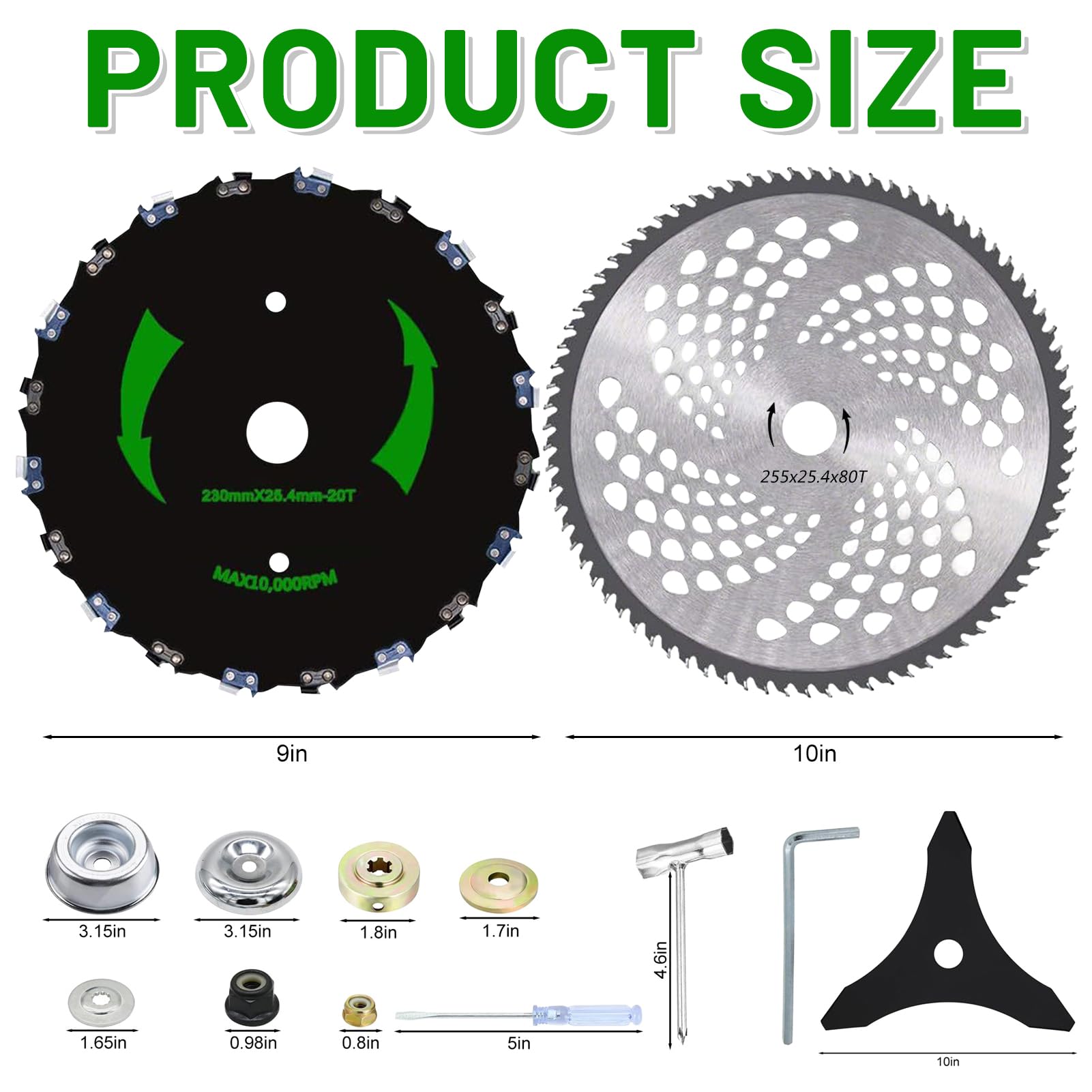 Set di 2 lame per decespugliatore, 255/230 x 25,4 mm, accessori per decespugliatore in metallo duro, lama in 36T/80T, per seghe circolari (set da 3)