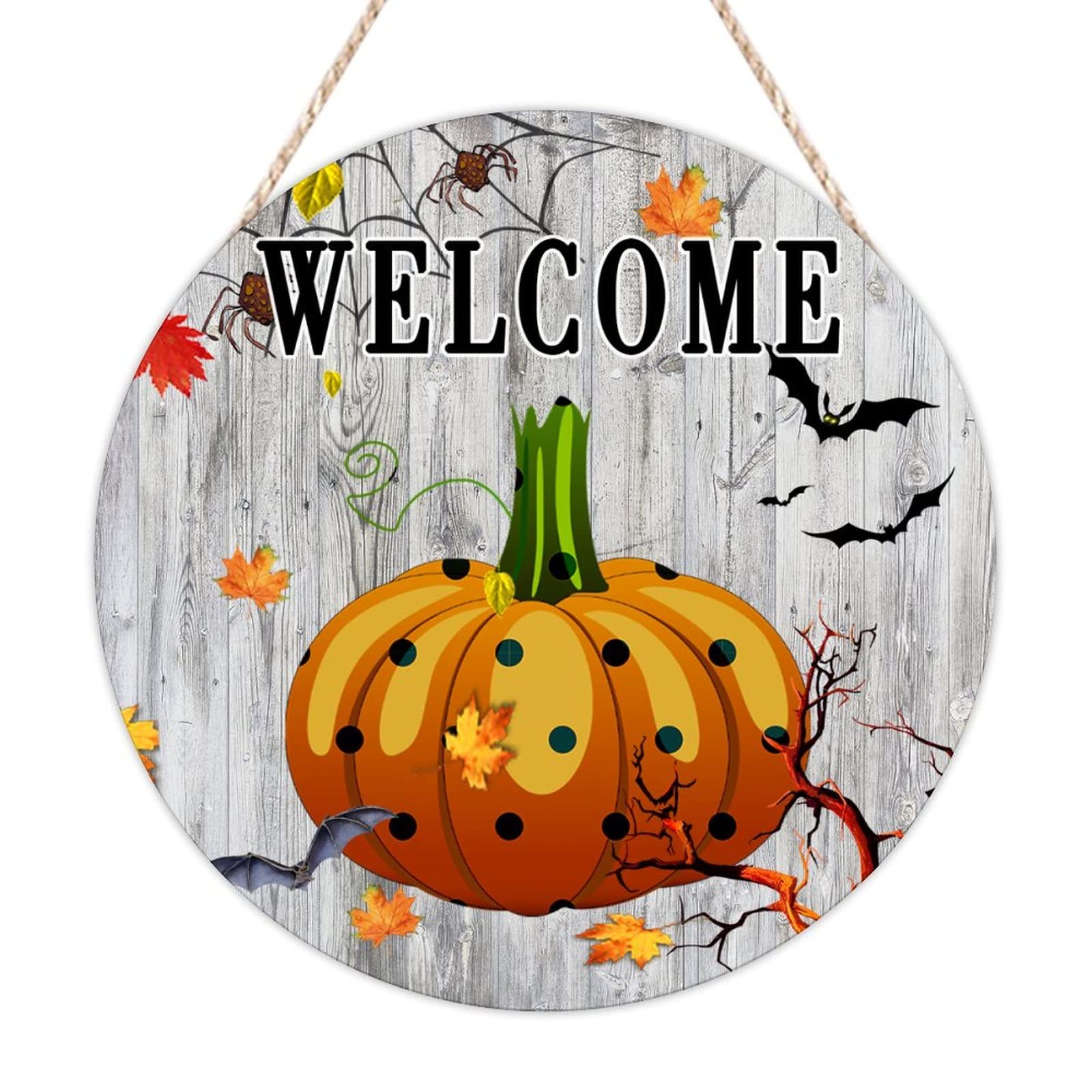 Panneau en bois Halloween citrouille suspendu deco élégante de ferme 40cm