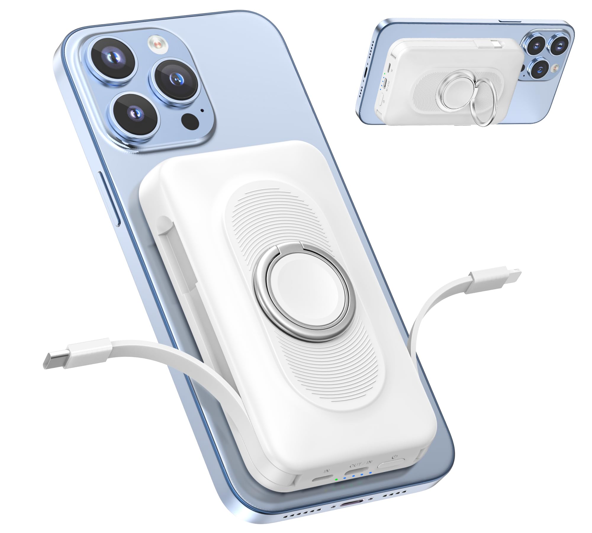 Powerbank Magnetico 20000mAh 22.5W – 4-in-1 Con Cavi USB-C/iOS, Ricarica Wireless E Supporto Ad Anello Per IPhone 12-16 E Android