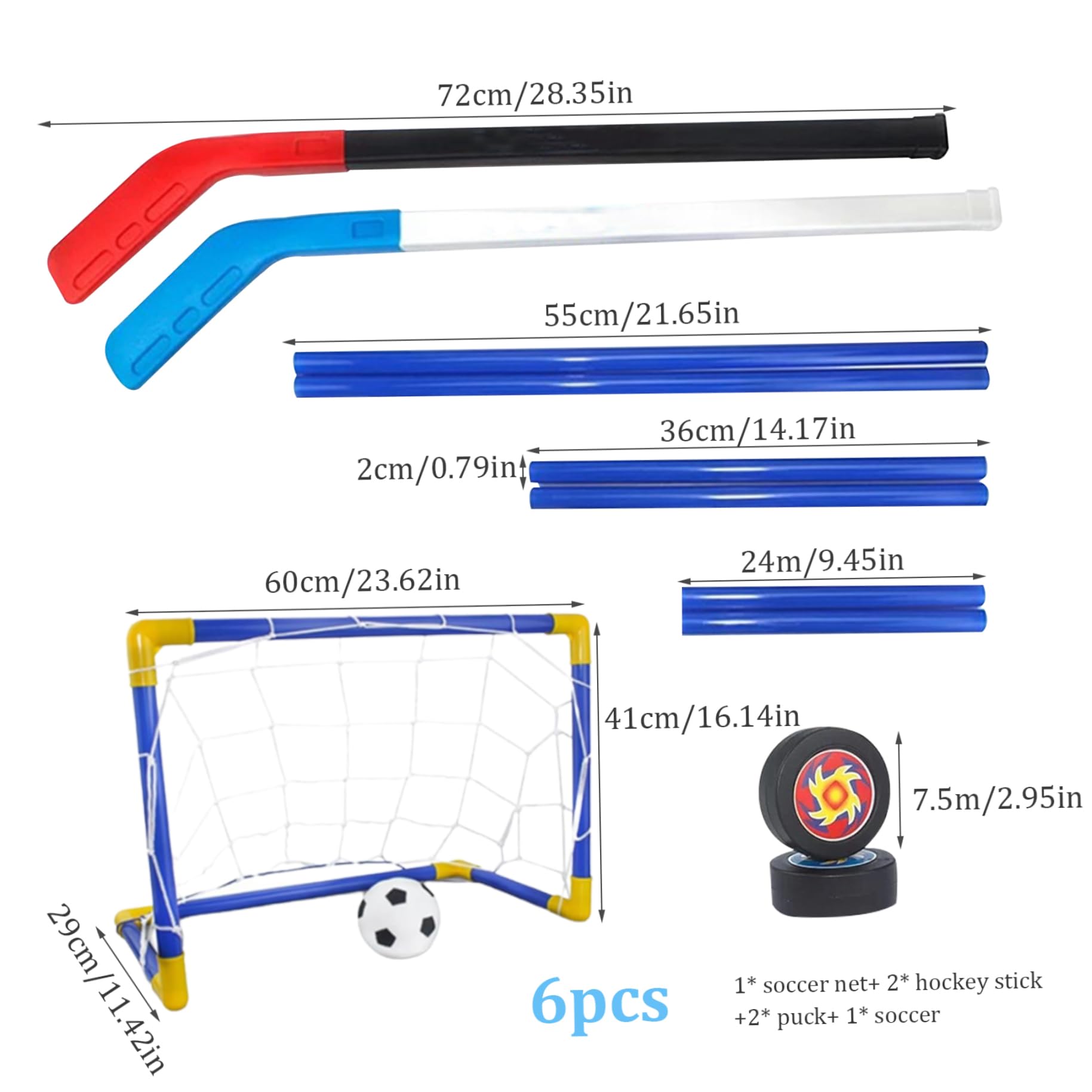 Mini Set da Calcio per Hockey, 2 in 1 con Pompa a Sfera con Bastoncini per Rete per Giochi per Bambini all'aperto