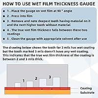 Vista 4 de Kanayu 6 Pcs Wet Film Thickness Gauge Metal Sheet Thickness Gauge Dual Scale Comb 1-80 Mil Scale Plated Size Inspection Toolfor Resins Paints