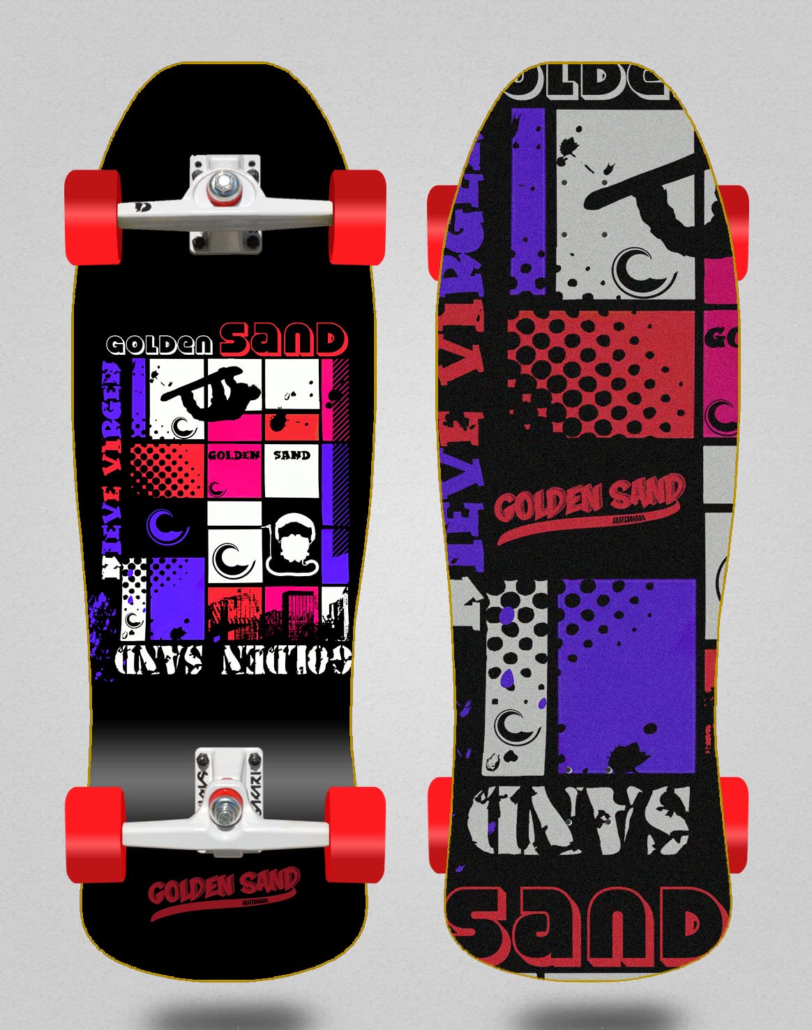Golden Sand Surfskate Komplett mit SGI Surf Skate Trucks Snow Full Red Nuke 9.375x31.5