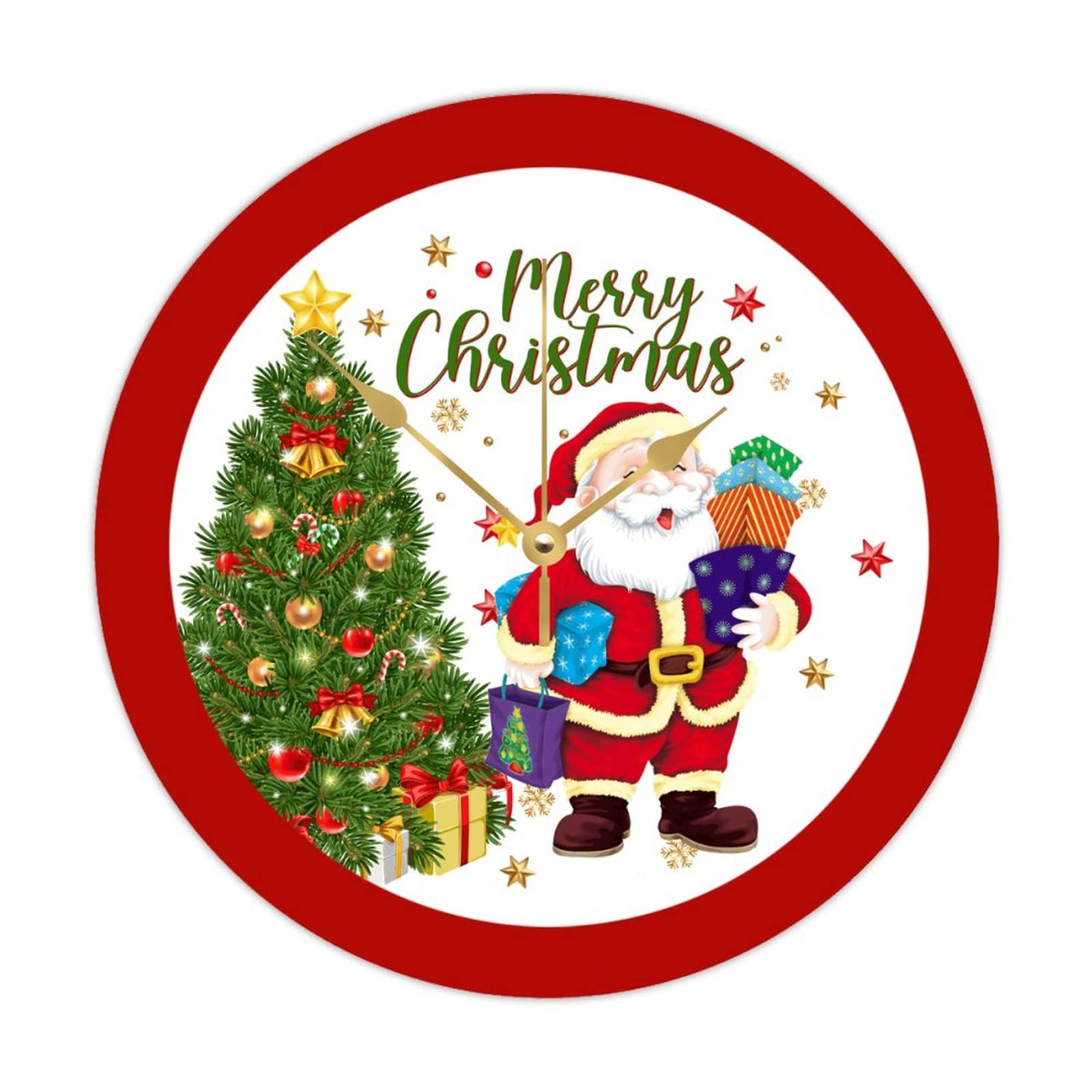 Horloge ronde en bois Merry Christmas en 38 cm pour decoration festive et interieure