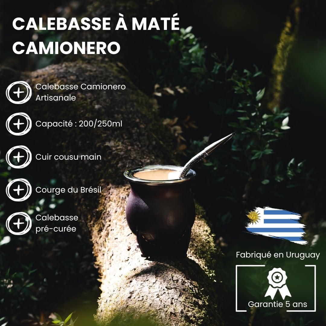 YVY Mate Set Mate Camionero Alpaca | Set Calebasse Camionero Alpaca, Bombilla Alpaca und 500 g Bio-Grünmatte | Set für Mate-Liebhaber | handgefertigt in Uruguay