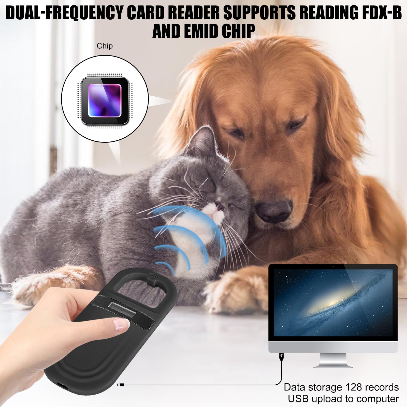 Lettore di microchip per animali domestici, lettore di chip per animali domestici, lettore di chip per animali domestici, scanner ID per animali domestici, lettore di microchip per la