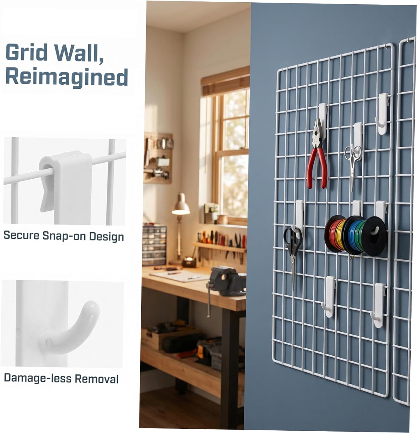 GANAZONO 35pcs White Plastic Grid Wall Display Hooks for Home Organizer and Merchandising Store, Versatile Use and Sturdy Utility Hooks for Hanging Pictures and Hats