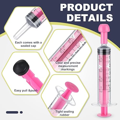 Vista 13 de TrelaCo 100 jeringas de plástico para líquido con tapas, jeringa oral sin aguja, herramientas de medición coloridas selladas individualmente