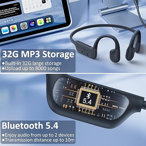 Miniatura 4 de Auriculares de natación de conducción ósea, auriculares abiertos Bluetooth 5.4, auriculares inalámbricos submarinos de ajuste seguro y cómodo para