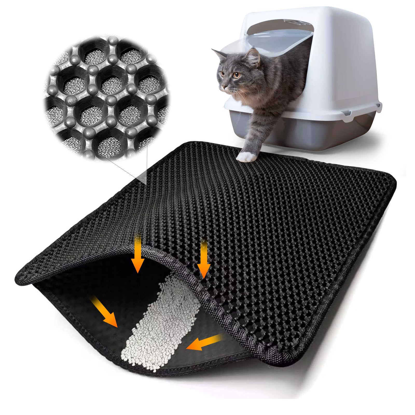 Large Cat Litter Mat 60 x 45cm, Double-Layer Honeycomb Design Cat Litter Mat, Square Large Hole Cat litter Trapper