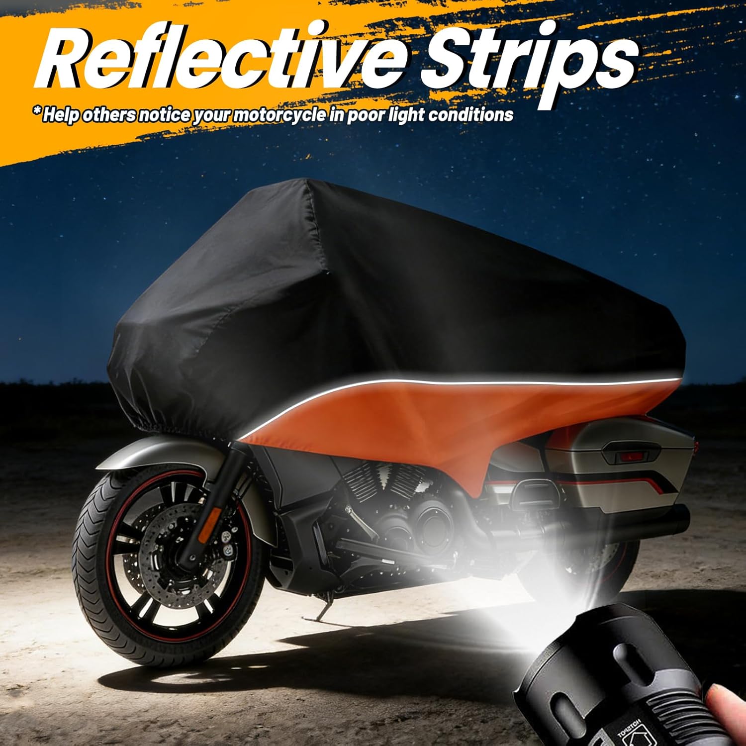 XYZCTEM Touring Motorcycle Half Cover, Outdoor Waterproof Protection from Dust Dirt Rain Sun Rays, for Touring Models Road King Street Glide Road Glide and More. Black&Orange
