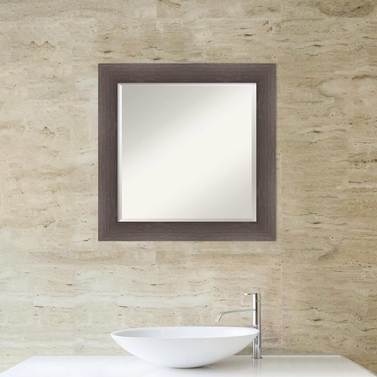 Amanti Art Brown Bathroom Mirror for Over Sink, 25x25 Hardwood Chocolate Square Vanity Mirror, Medium Country Rustic Wood Frame, Hangs Horizonally and Vertically, Bathroom Wall Decor, Beveled Edge