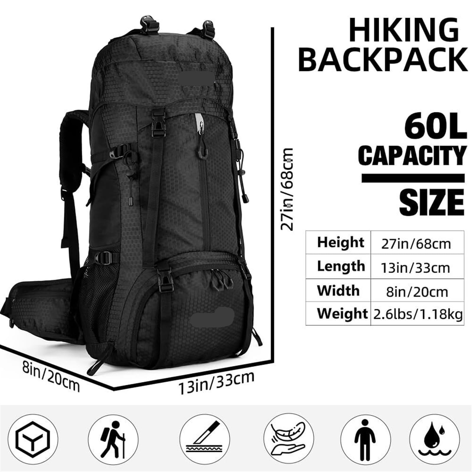 Plecak Turystyczny Plecak Trekkingowy 60L Plecak Turystyczny Plecak Turystyczny Dla Mężczyzn Wspinaczka Na Świeżym Powietrzu Torba Alpinistyczna(Navy)