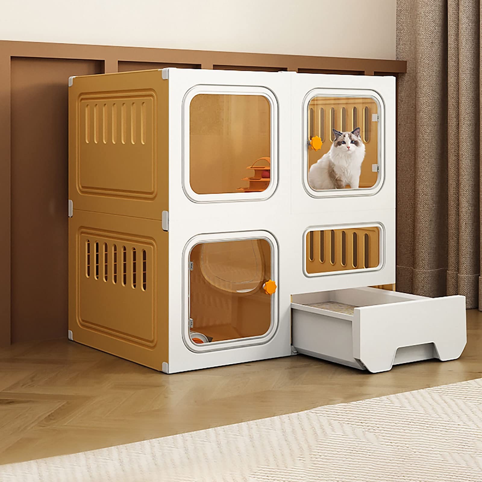 Gabbia per Gatti da Interno, Gabbie per Gatti, recinti per Gatti da Esterno, Gabbia per Piccoli Animali, mobiletto per Gatti Semi-Chiuso Staccabile, Grande Spazio per Esercizi Ideale per 2-3
