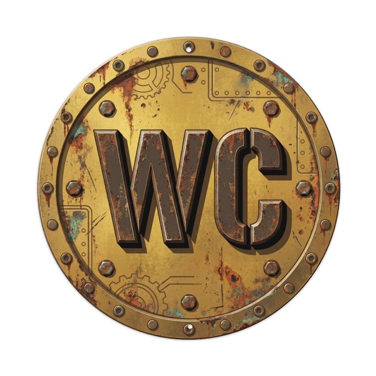 Fqcyn Style Toilet （Wc） Retro Brass Restroom Ornament Metal Tin Sign Plaque Wall Decor For Cafe, Club Bar, Office, Home Garden Round Metal Poster 8X8inch