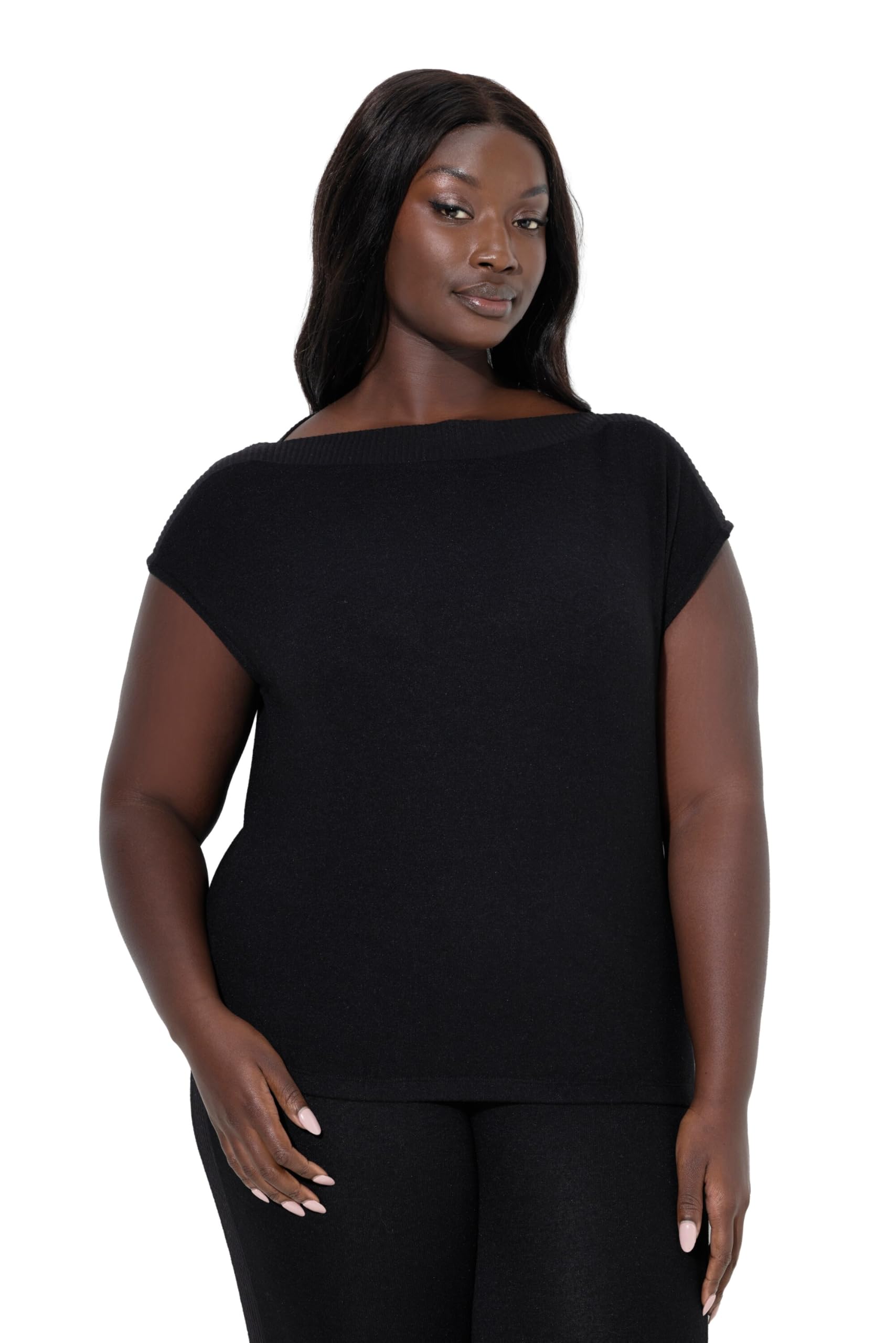 Ulla Popken Damen große Größen Übergrößen Plus Size Loungewear-Shirt, Oversized, U-Boot-Ausschnitt, ärmellos 845214
