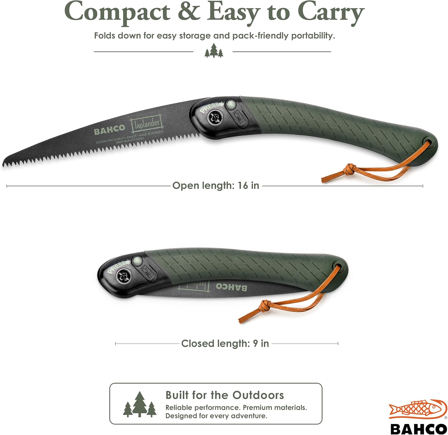 Bahco BAH396LAP Laplander Folding Saw 3 Bahco BAH396LAP 7-1/2' Laplander Folding Saw for Trail Maintenance, Wood Processing, and Survival Use, Rust-Protected Blade, Secure Lock, Ergonomic Grip, Ideal Bushcraft and Camping Tool