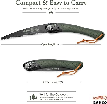 Bahco BAH396LAP 7-1/2 Laplander Folding Saw for Trail Maintenance, Wood Processing, and Survival Use, Rust-Protected Blade, Secure Lock, Ergonomic Grip, Ideal Bushcraft and Camping Tool