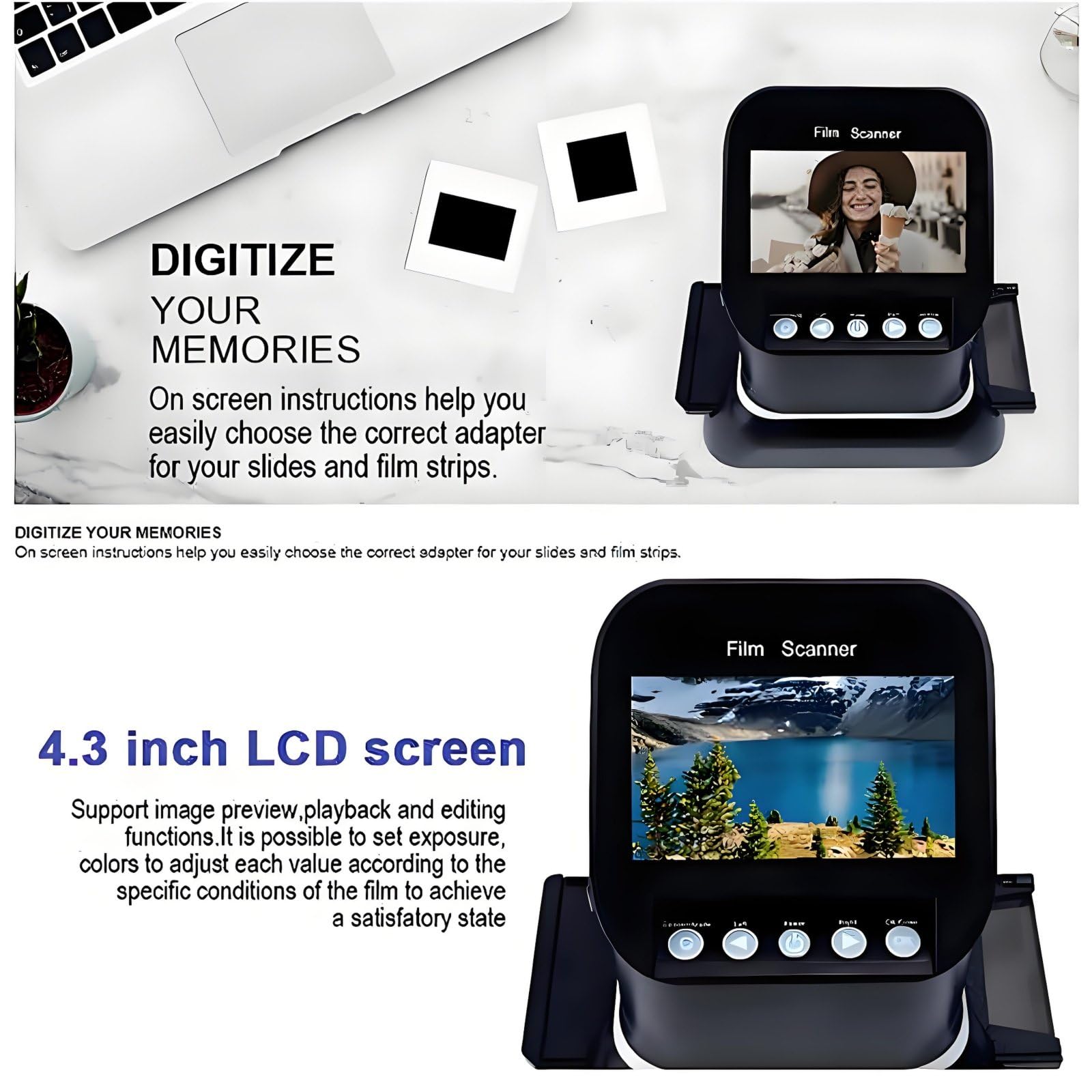 Escáner Digital de películas y Diapositivas de Alta resolución:Convierte Negativos y Diapositivas de 35 mm,135 mm,126 mm y 127 mm a 1080p.Conversor digitalizador de películas de 1200 dpi