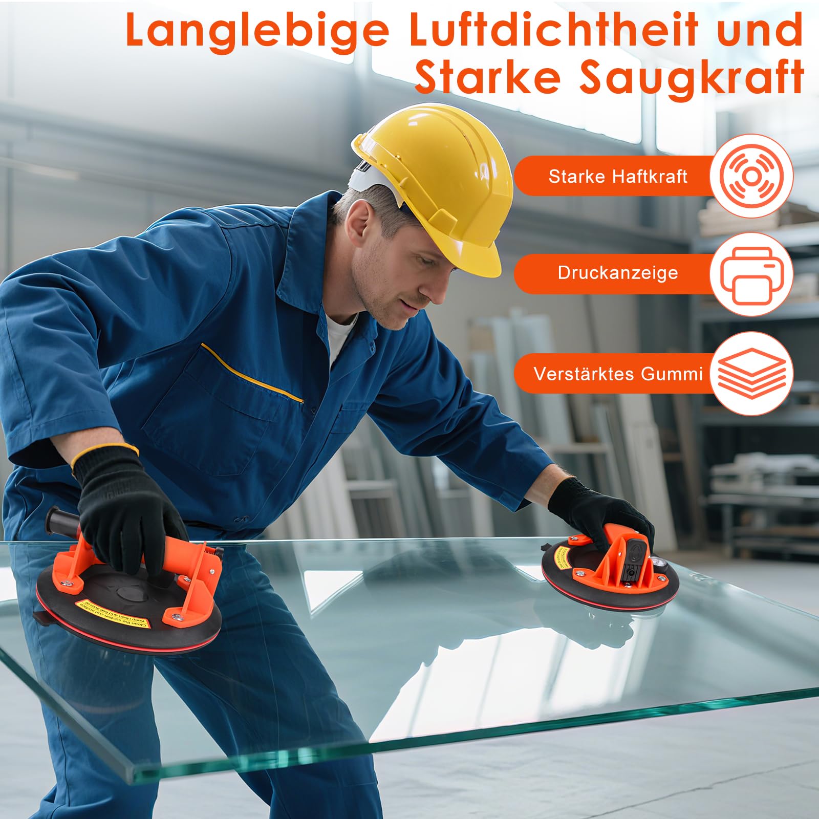 GuKKK 2er Set 8" Saugheber mit Manometer, Glassauger Tragkraft Max.200kg, Robuste Plattenheber für Glas, Fliesenheber, Vakuum Saugheber für Glas, Fliesen, Marmor, mit Tragbarer Werkzeugkasten