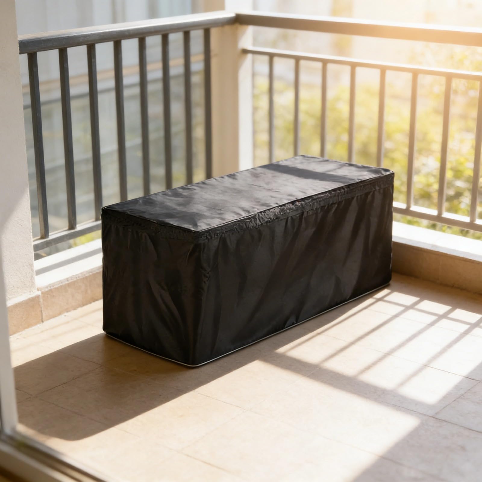 Housse pour coffre de terrasse, 130 x 60 x 71 cm, housse extérieure pour boîte de rangement, polyester noir, fermeture éclair cachée, facile à nettoyer, imperméable et résistante aux intempéries