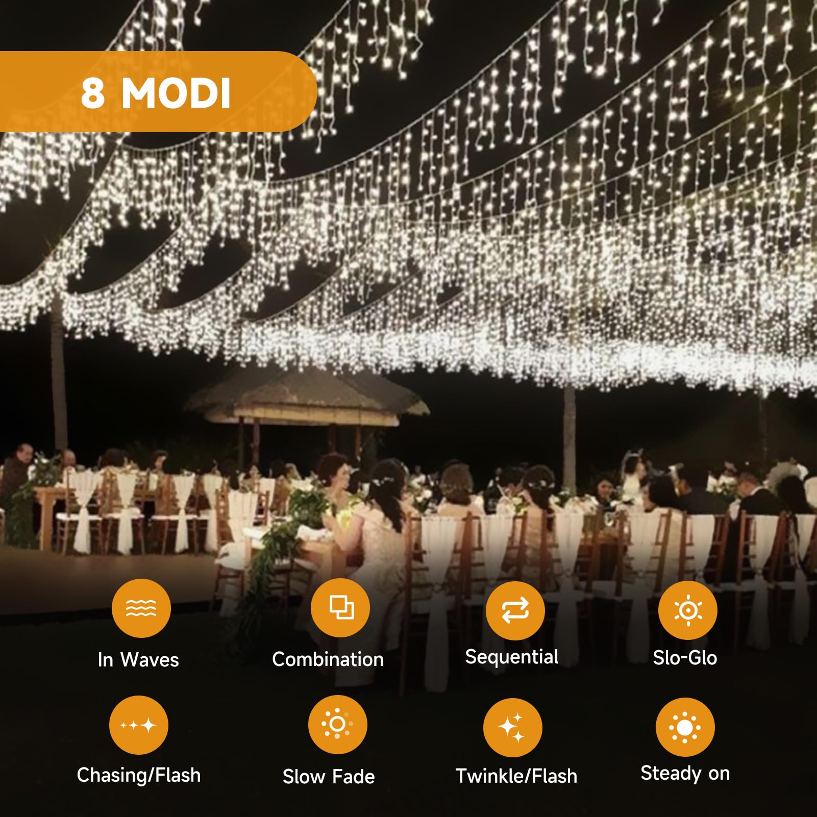 WOWDSGN Łańcuch świetlny LED na zewnątrz, 25 m, 1100 diod LED, sople lodu, z timerem, 8 trybów, wodoszczelność IP44, zasilanie prądem, zasłona świetlna na Boże Narodzenie, krawędź dachu, rynna dachowa