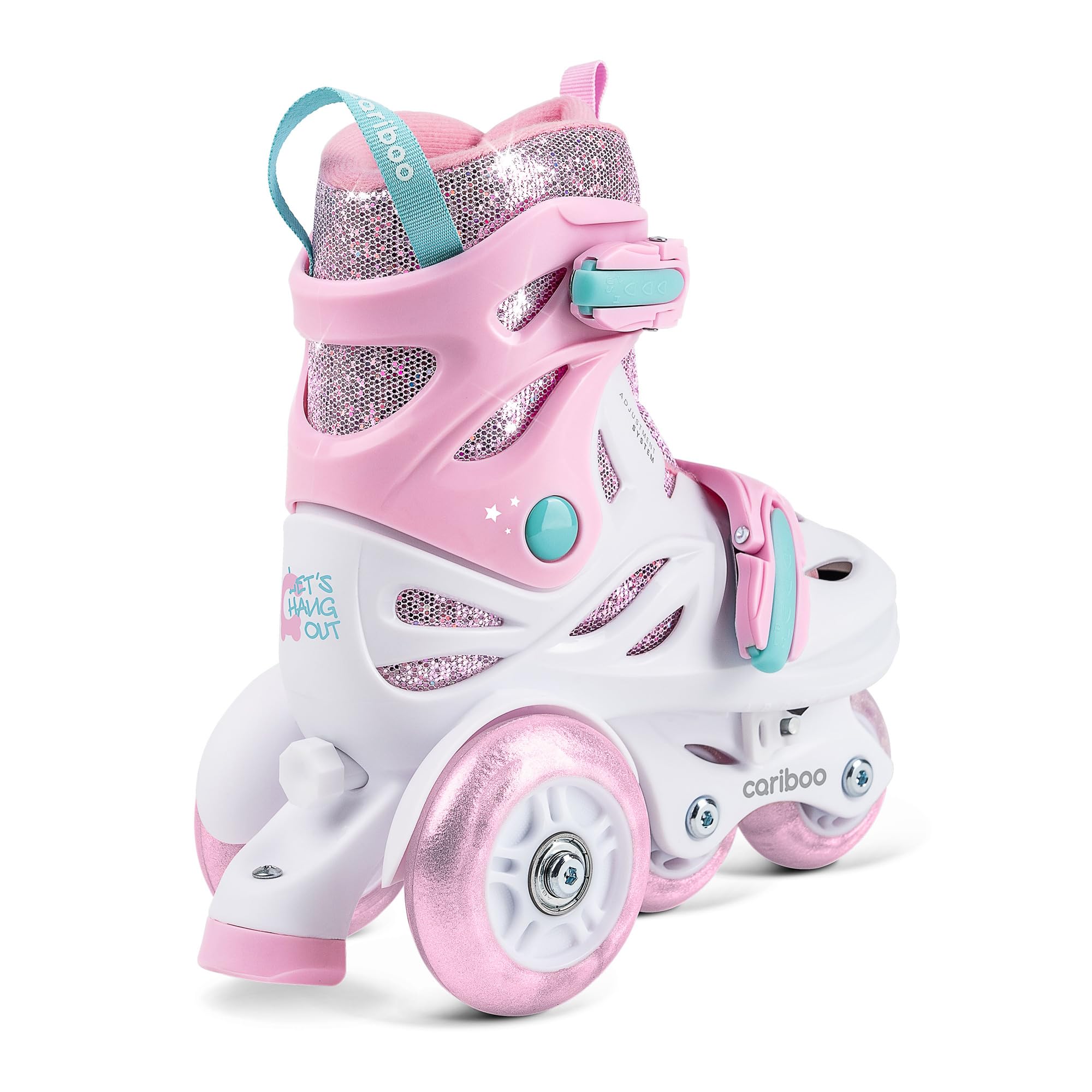 Cariboo Ballerina – Zestaw Rolki Regulowane + Ochraniacze (3-pack) Dla Dzieci, LED Kółka, Blokada Kołek, Bezpieczna Nauka, Brokatowy Design