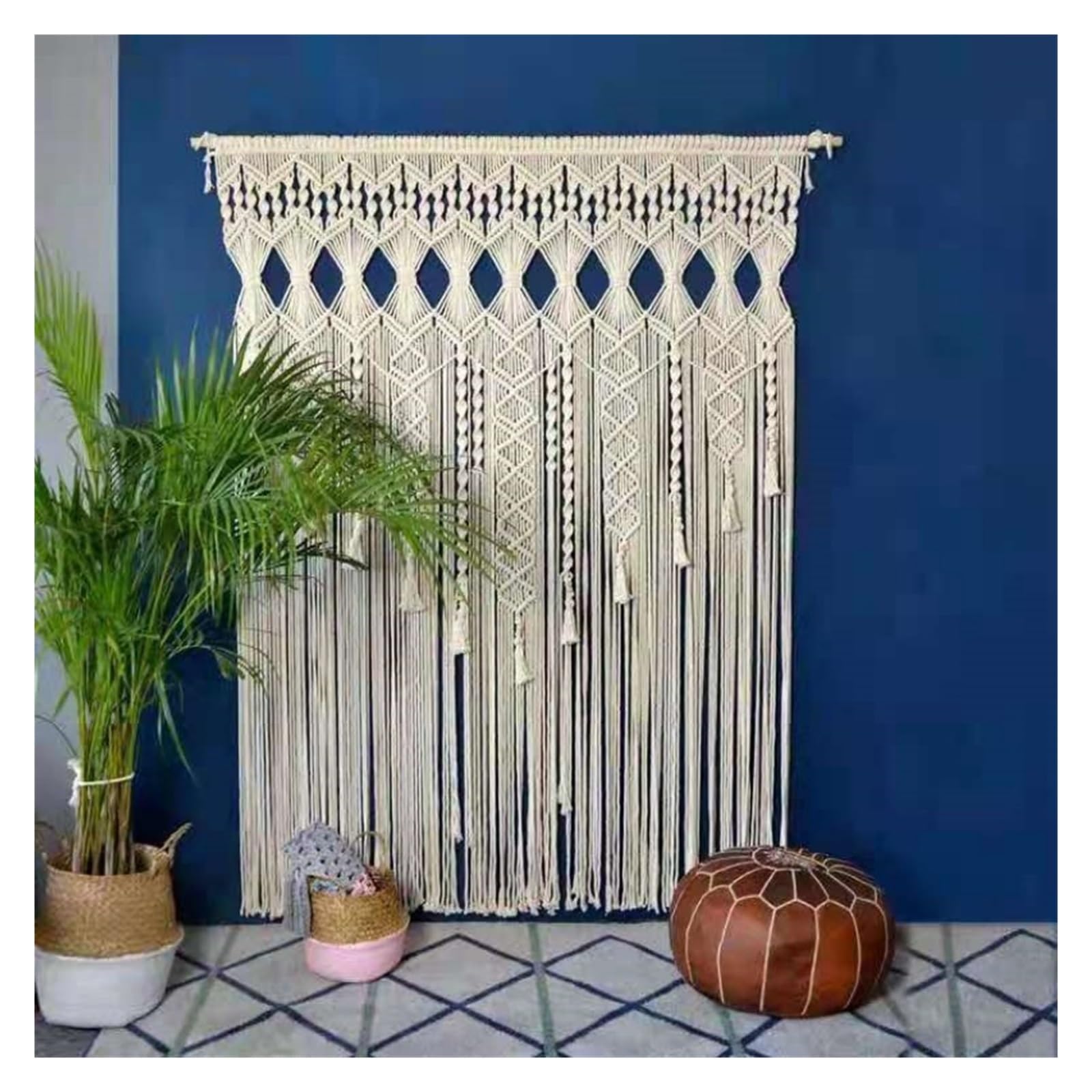 Rideau de Porte en Coton macramé tissé à la Main, 1 pièce, Grande Tapisserie Pampilles, décoration Murale Suspendue pour Cuisine