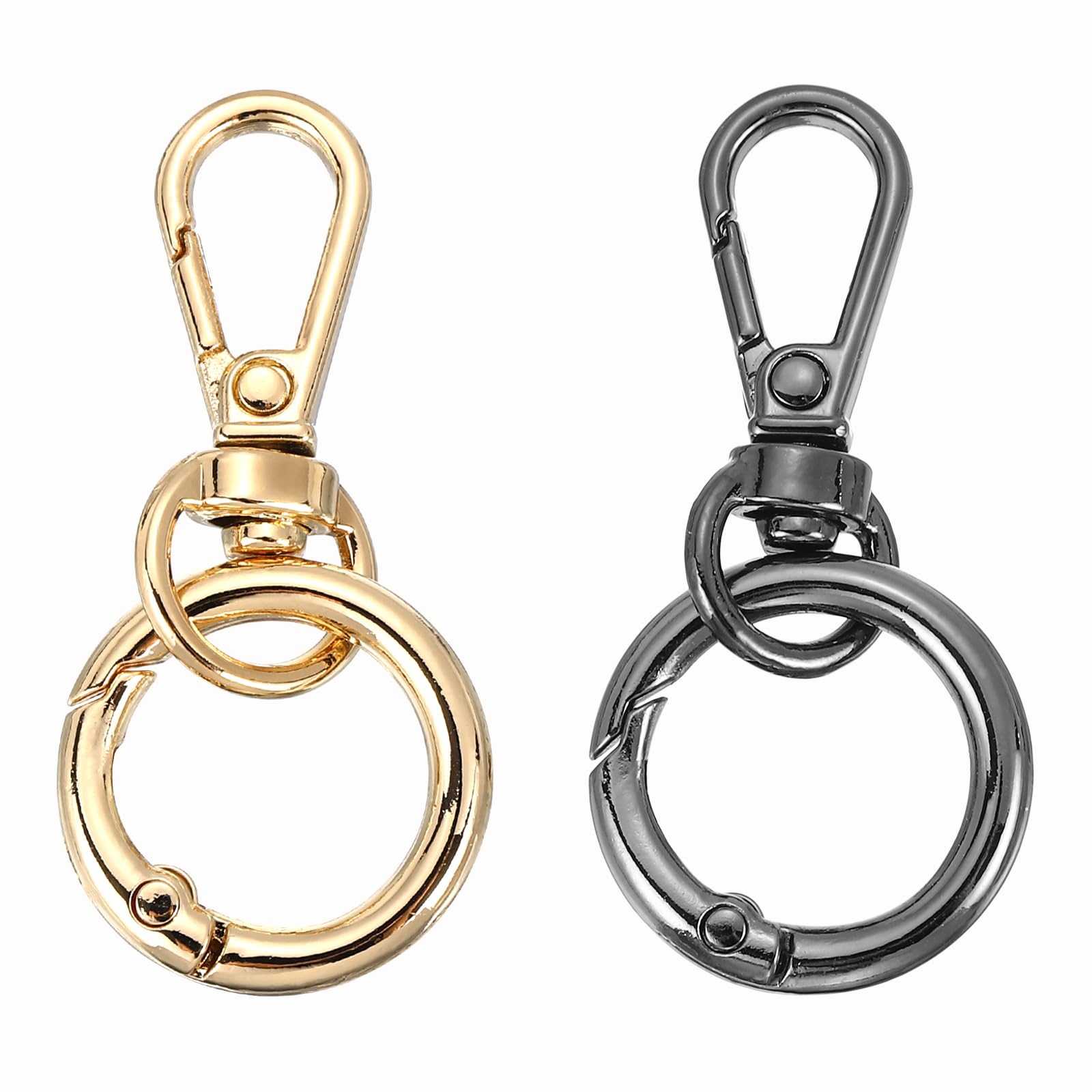 PATIKIL 1.8" Swivel Snap Hooks with Key Rings, 2Pcs Double Opening Metal Lobster Swivel Clasp Clip with O Ring for DIY Crafts Lanyard Making, Dark