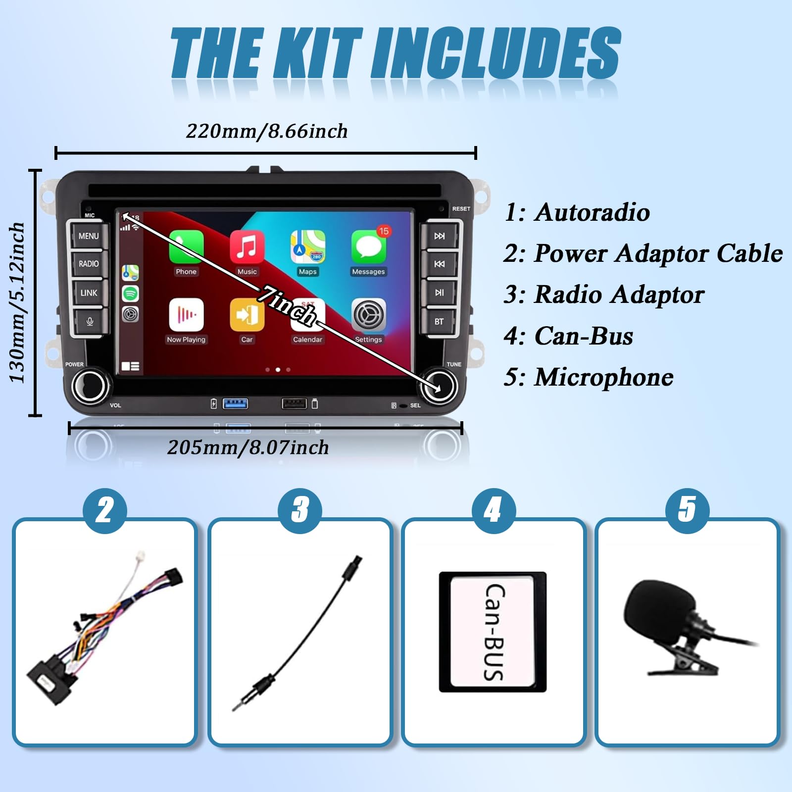 VW Auto radio of Golf 5 6 Doppio Din compatibile con CarPlay wireless/Android Auto per VW Polo Passat Caddy EOS T5 Touran con 7 Pollici IPS Mirror Link Bluetooth/FM/AM/USB/EQ/SWC