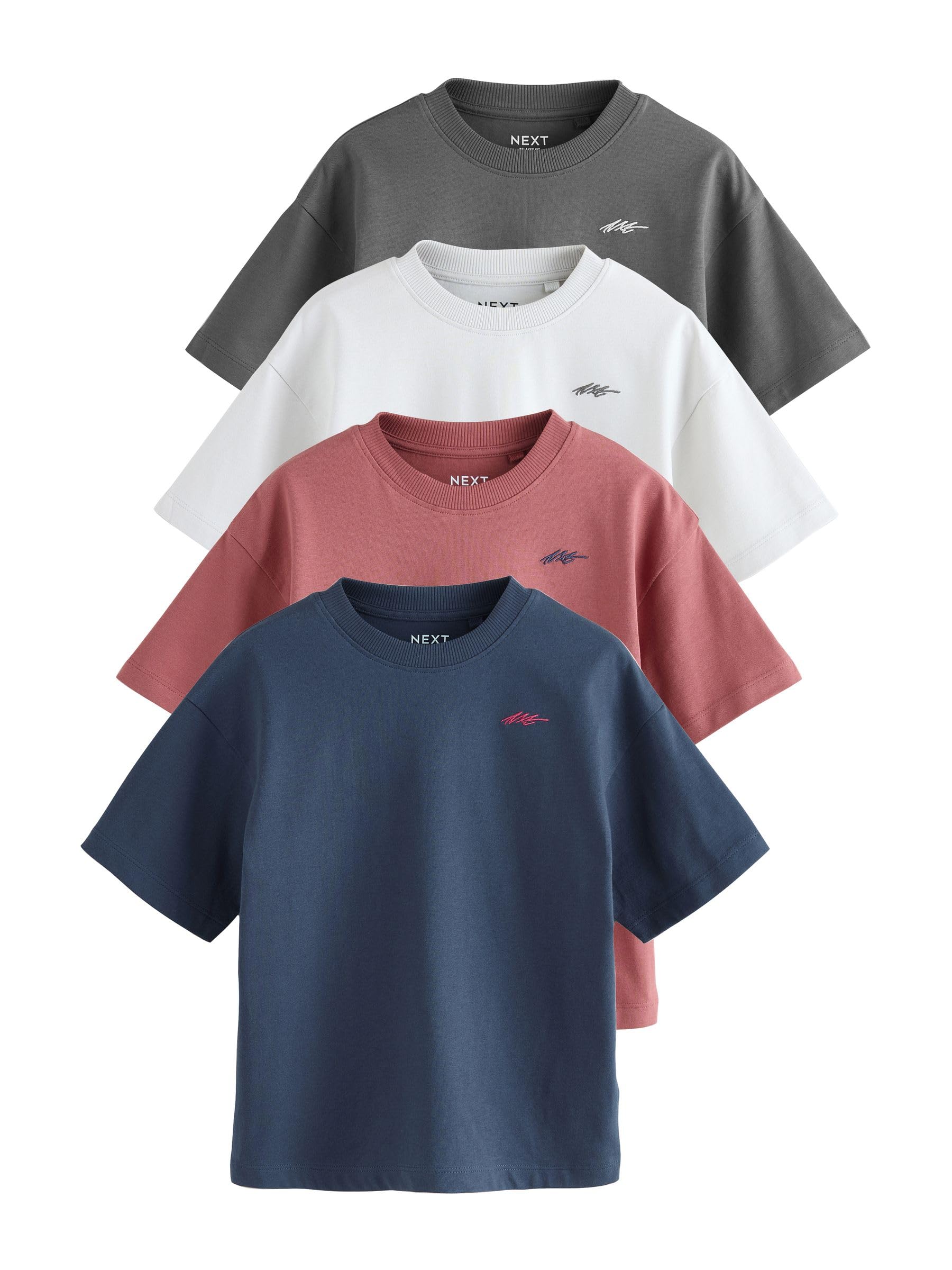NEXT Niños Pack de 4 Camisetas de Manga Corta con Estampado gráfico de Logotipo en el Pecho