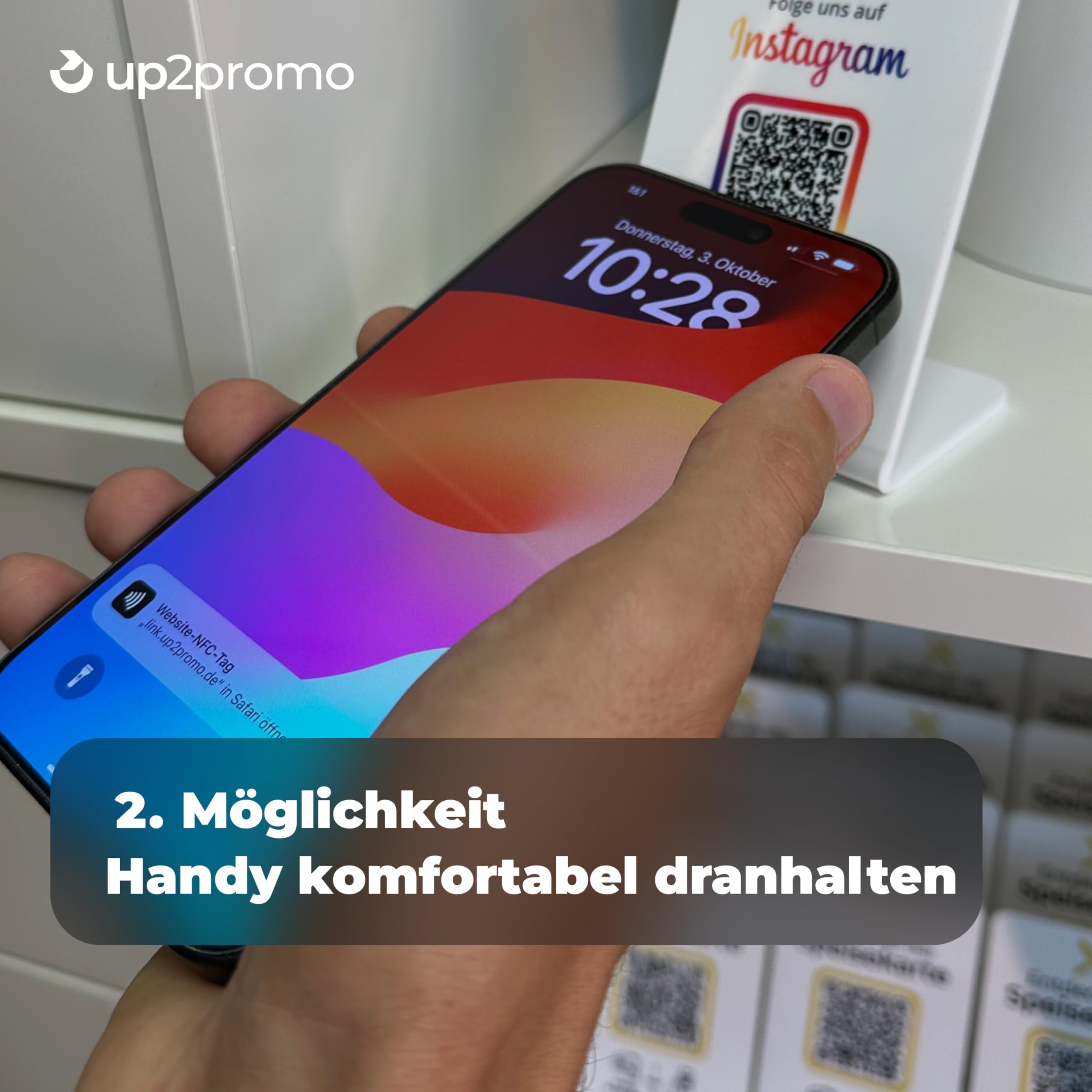 NFC & QR Aufsteller/Display/Schild für Instagram (schwarz)