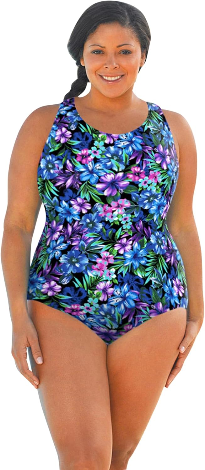AQUAMORE Women's Chlorine Resistant Print High Neck One Piece Swimsuit