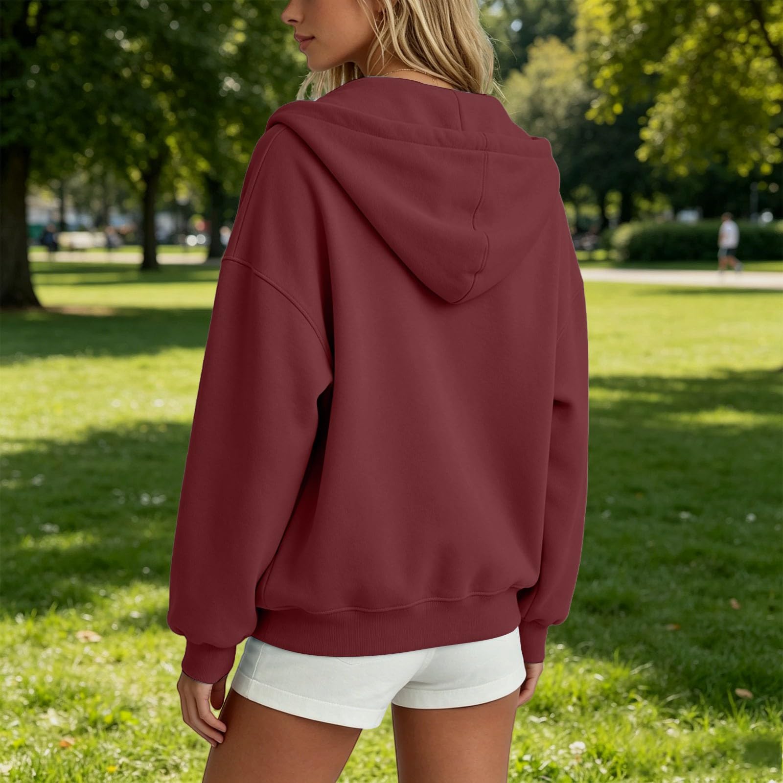 Generico Sweatshirt Mujer con Capucha Cuello Alto Color Sólido Manga Larga