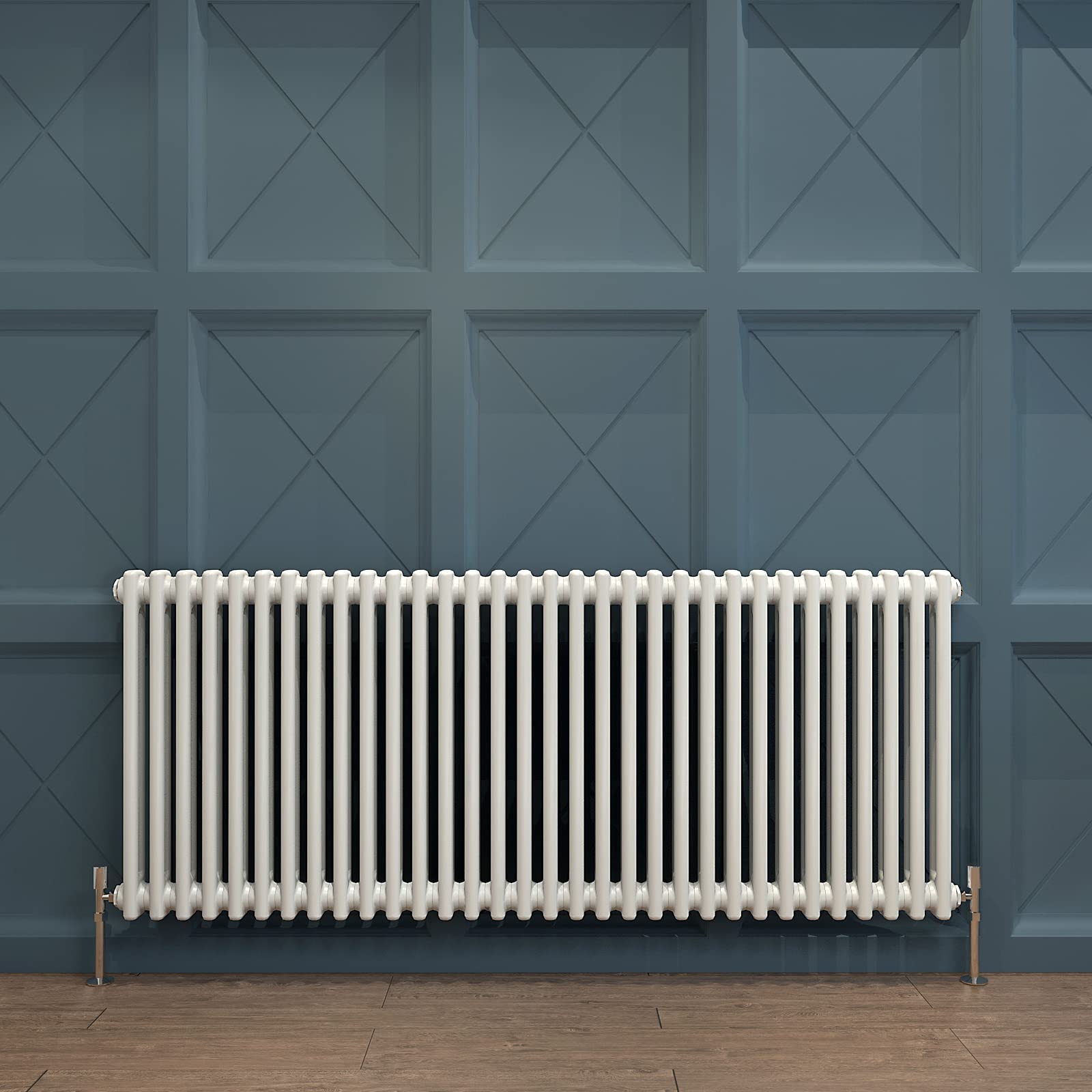 Acezanble∣2 Column Radiator, Horizontal 600mm White Wide Low Tradiontal Cast Iron Style Radiator Centre Heating for Window Hallway — image 1