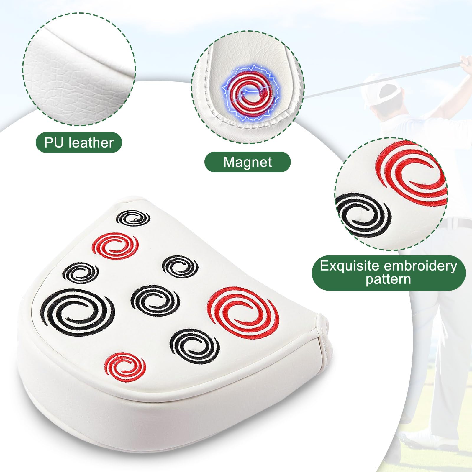 Putter Head Covers,Mallet Putter Headcover, with Circle Embroidery Premium Magnetic Closure Half Round for Golf Headcover Magnetic Applies for Odyssey PutterCovers