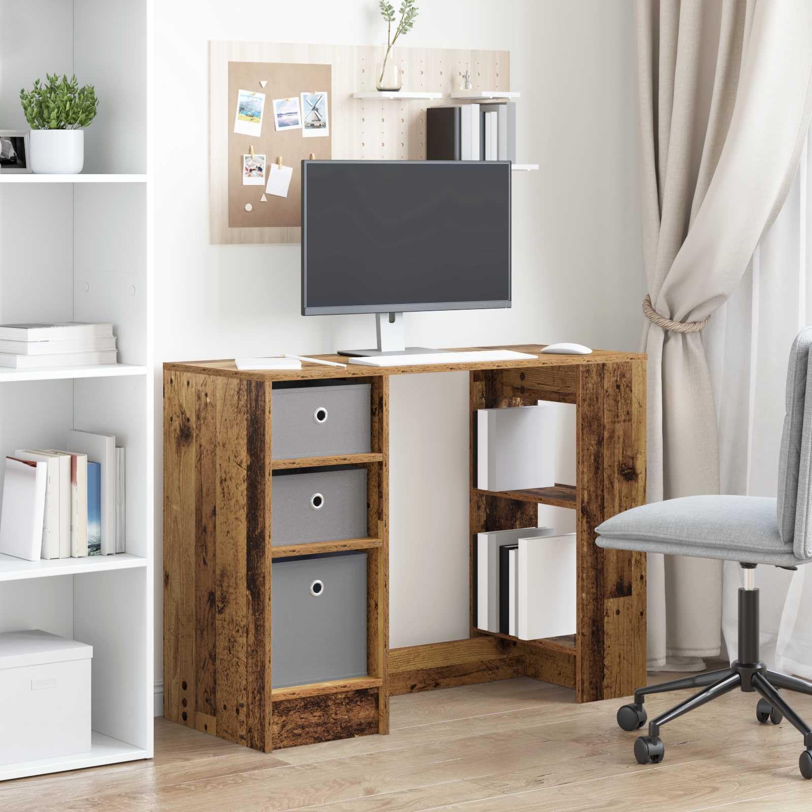 Scrivania in legno antico, 100 x 40 x 75 cm, in legno lavorato con cassetti