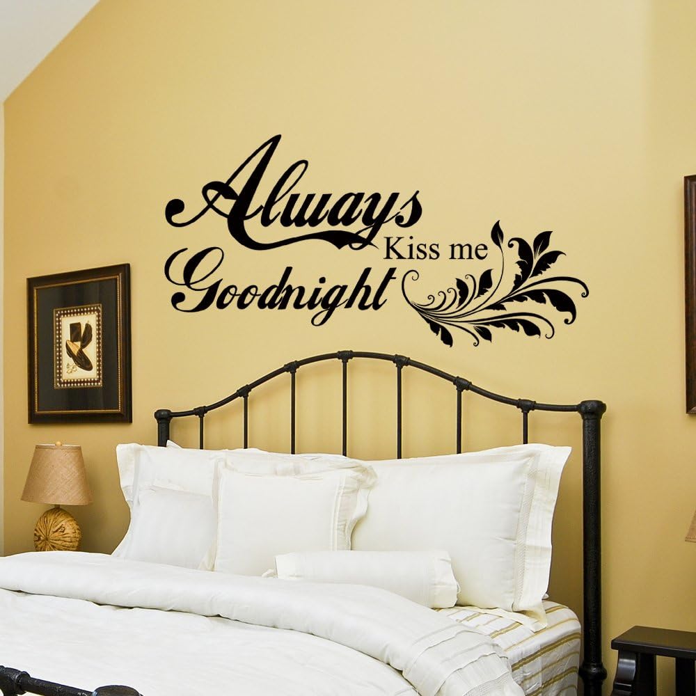Always Kiss Me Gooodnight True Love Wall Art Sticker Love saying Decal Quote Vinyl Decor Murals Decoration Brown
