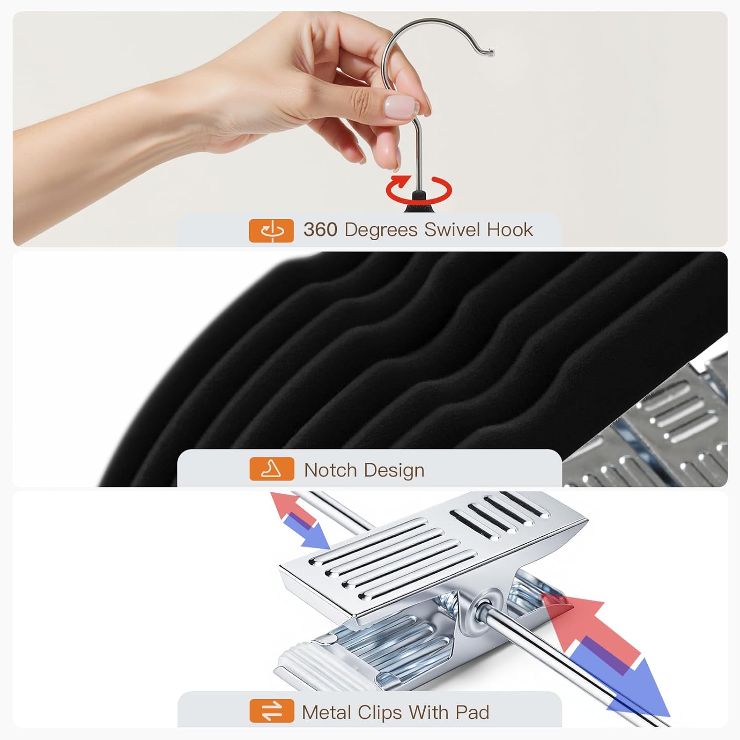 Flottian 24 Pack Black Velvet Pants Hanger,Velvet Hangers with Clips Adjustable,Space-Saving Slim Flocked Hanger,Heavy Duty Non Slip Hangers for Skirts,Coats,Pants,Dress - Image 3