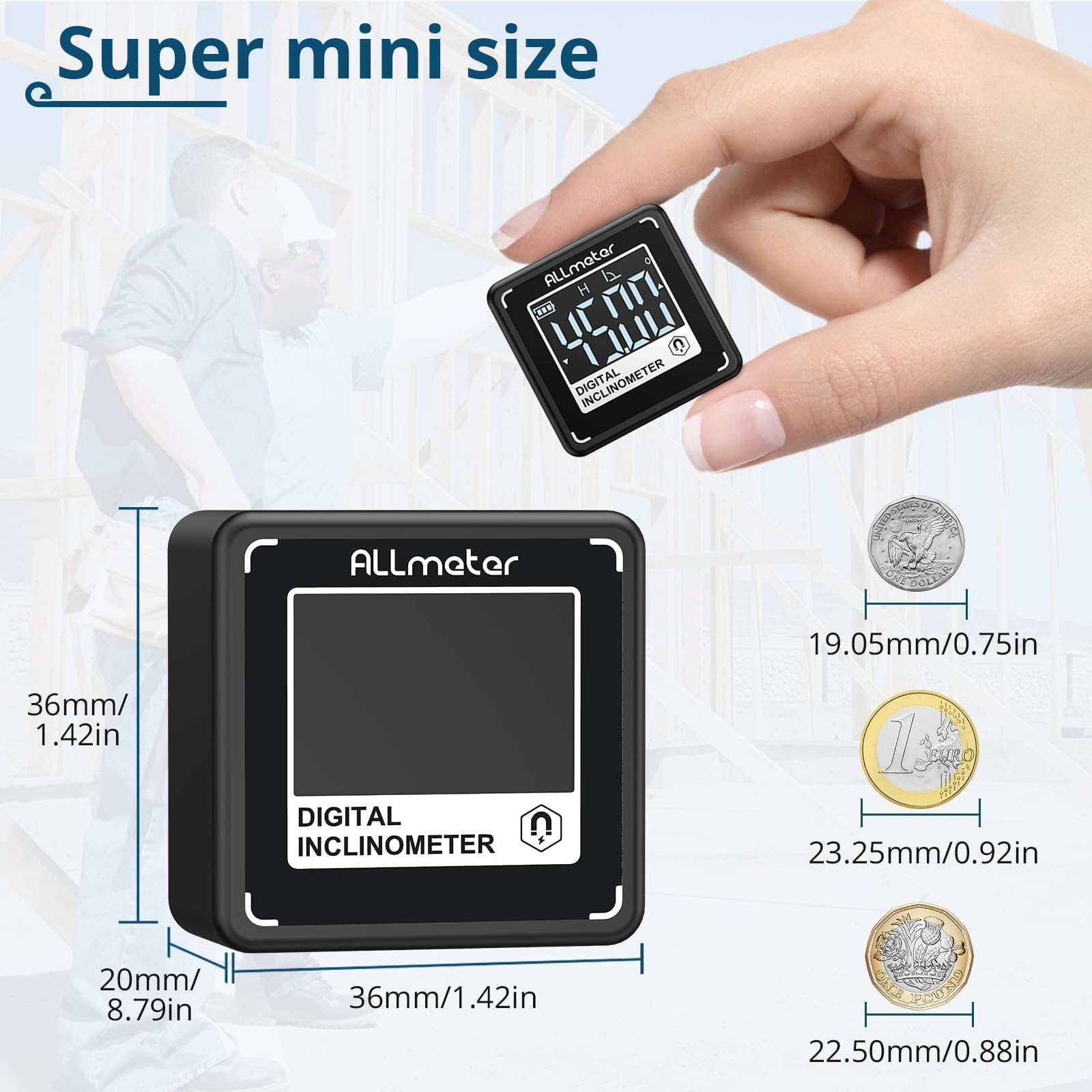 Inclinomètre Numérique ALLmeter Avec Double Laser - Base Magnétique 4 Faces, Rechargeable USB-C