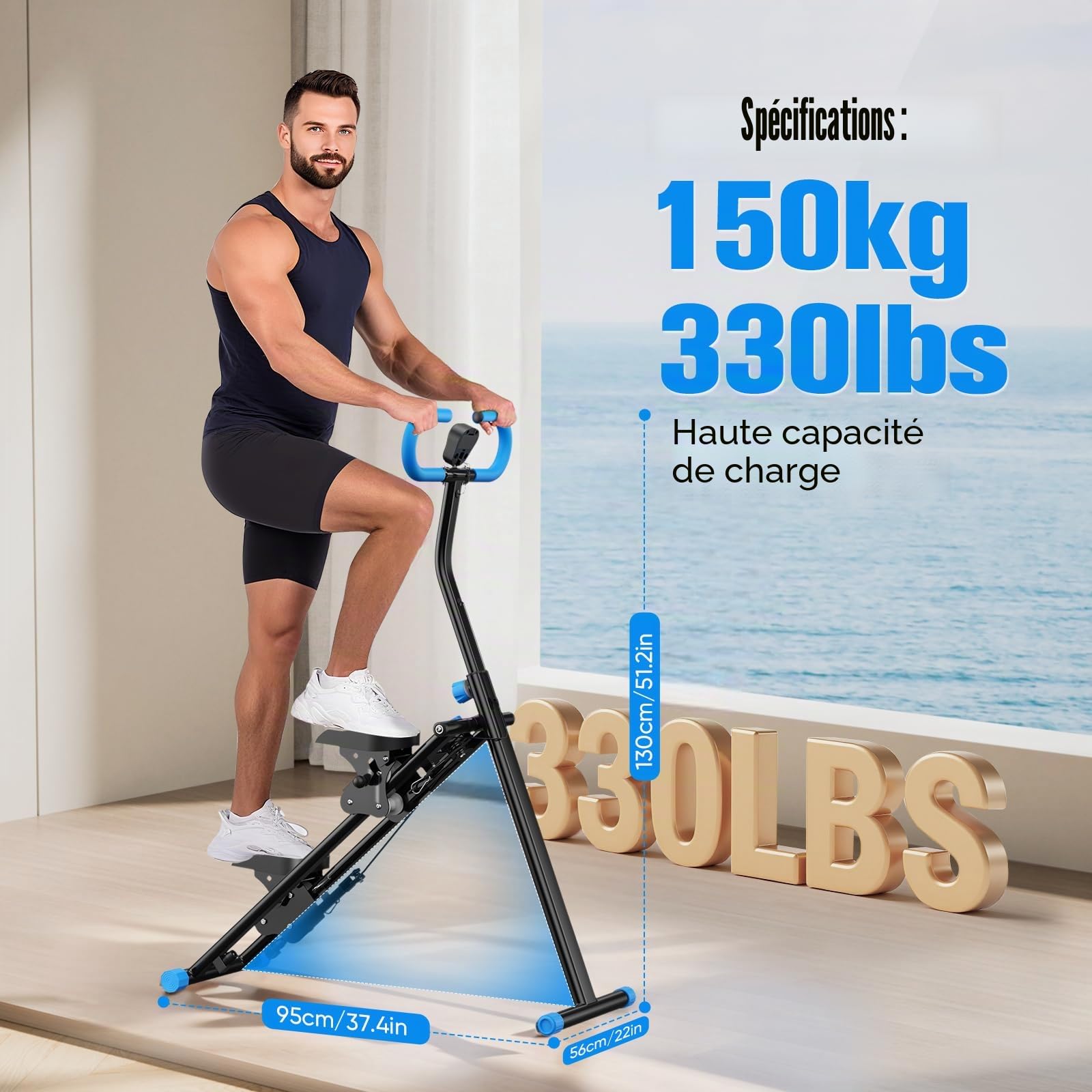 Stepper 2025 pour exercices de gym à domicile, machine d'escalade verticale avec résistance réglable à 3 niveaux, entraînement croisé avec écran LCD, pédale portable pliable, guidon