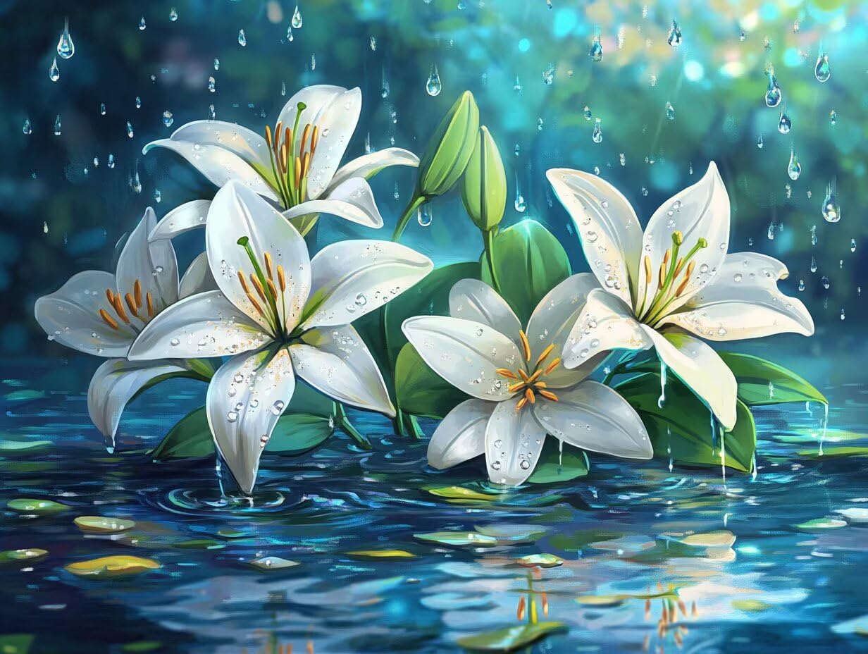 Diamond Painting giglio Diamond Painting Adulti stagno Disegni con Perline da Attaccare, Kit Ricamo Principianti 5D DIY Kit Pittura Strass Punto Croce, Oggetti Decorativi per la Casa, 90x120cm u-1