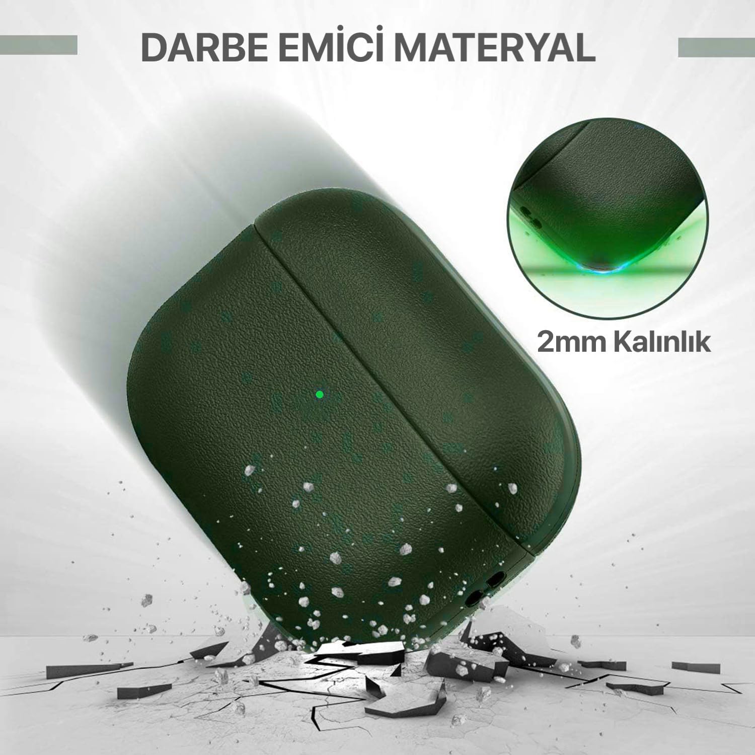 Minesk Airpods Pro 2. Nesil ile Uyumlu Leather Skin Serisi Parmak İzi Tutmayan Dış Yüzeye Sahip ve Mükemmel Koruma Sağlayan Orta Sertlikte Silikon Kılıf (Haki)