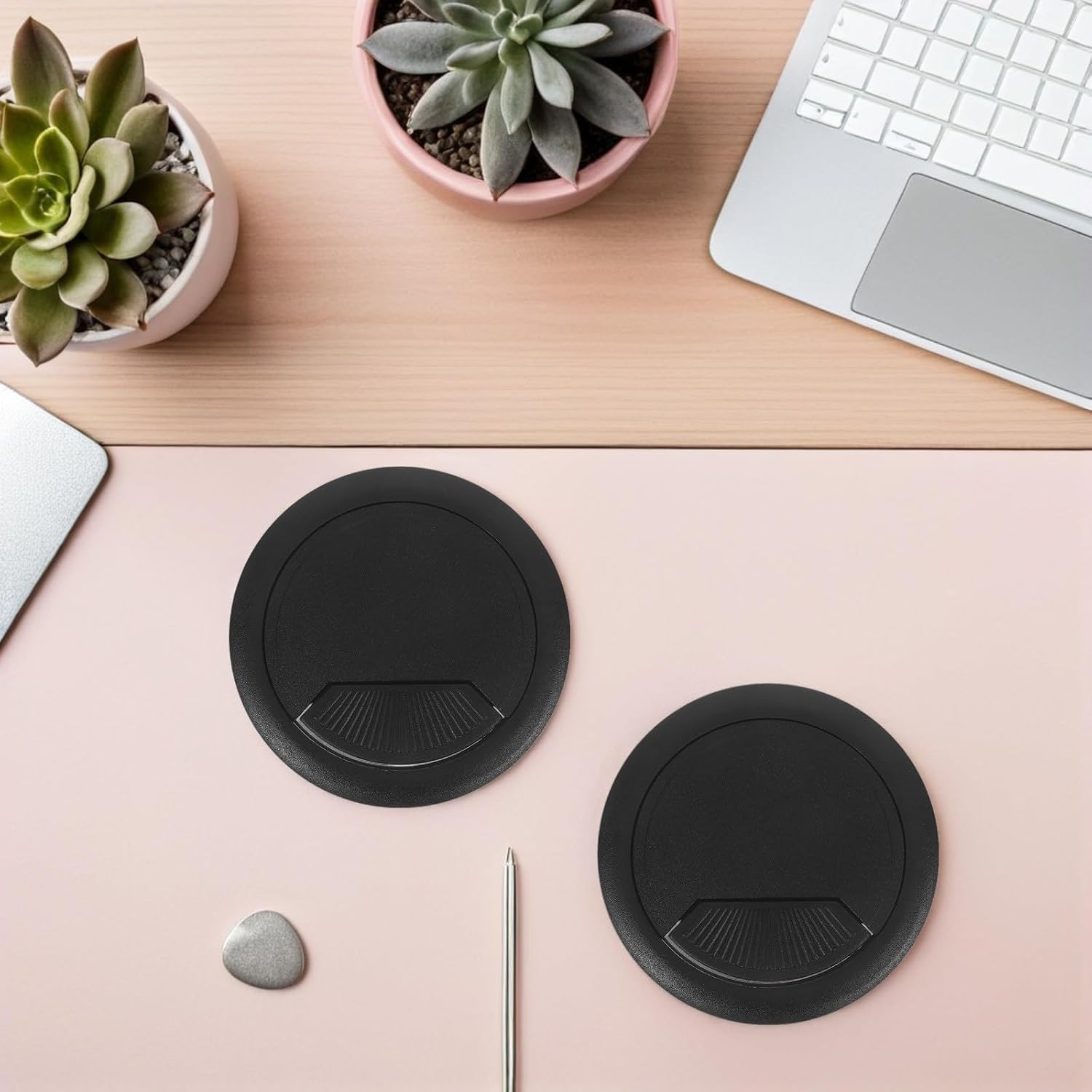 20pcs Black ABS Desk Cable Grommets 60mm for Office Home Use