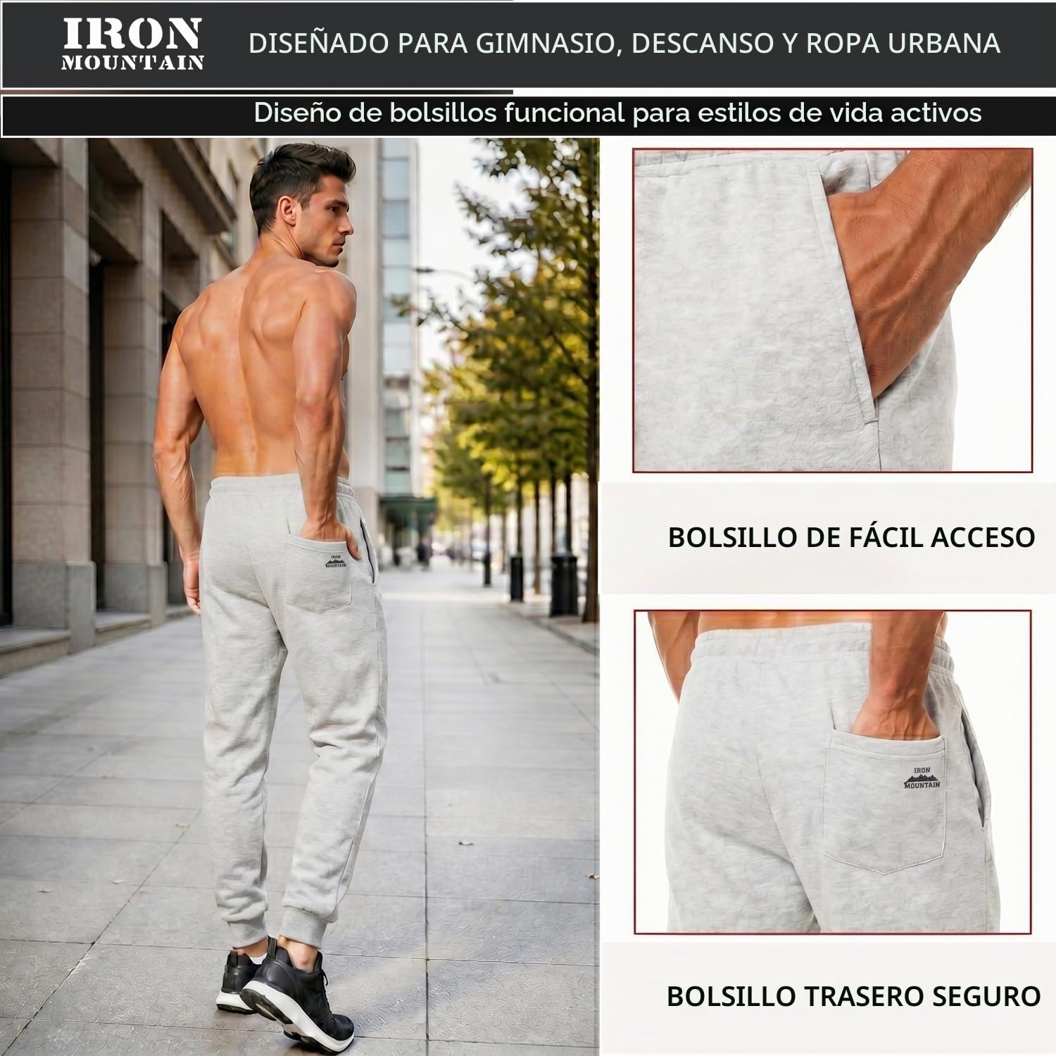 Iron Mountain Pantalones de chándal de Trabajo para Hombre de Hilo recuperado, Pantalones Jogger con puños