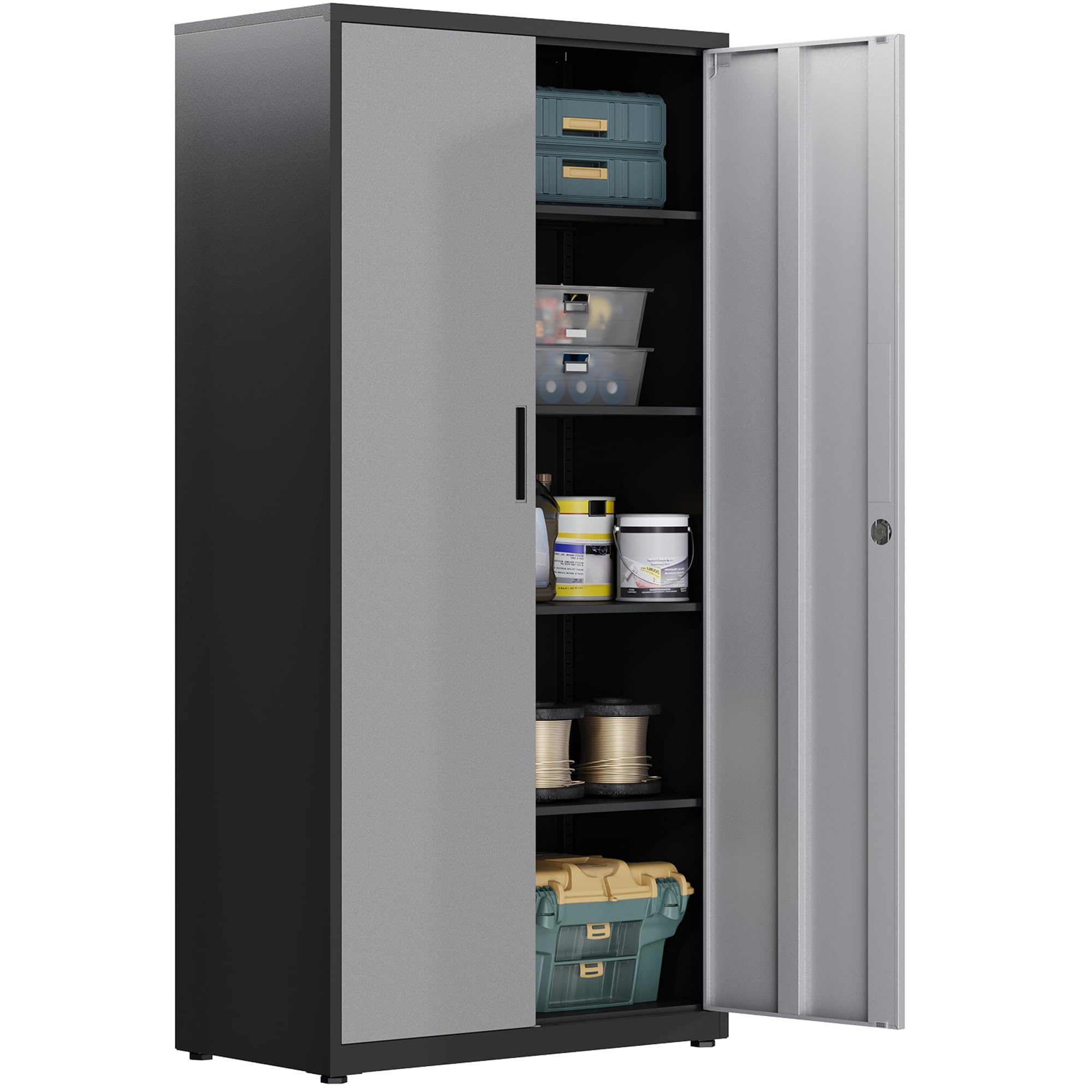 Armadietto Metallico HOMSTEEL Con Chiusura A Chiave - 3 Ripiani Regolabili, Bianco, Per Garage E Ufficio