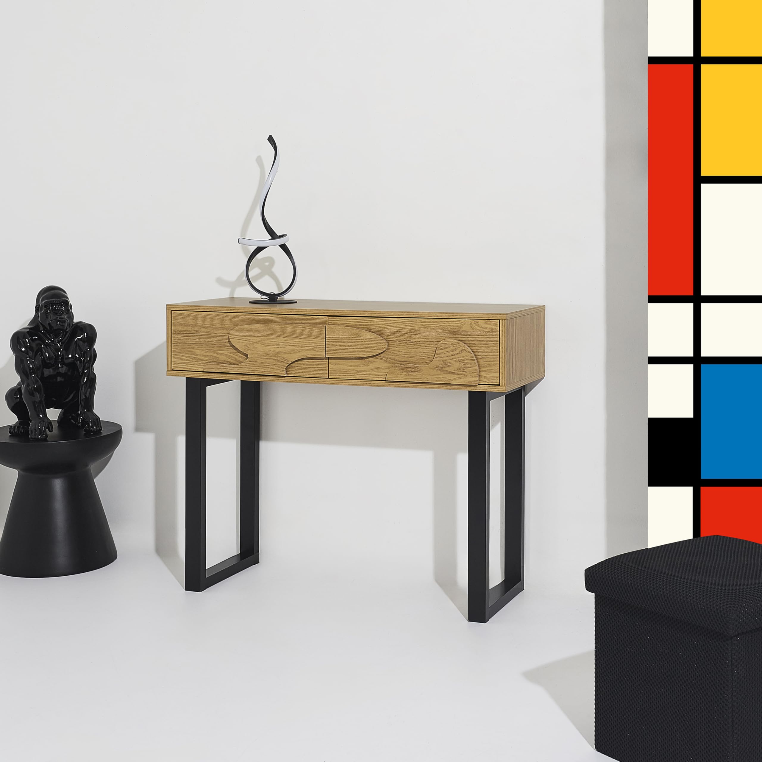 HOME DECO FACTORY - HD0431, Consola Calypso Moderna, Mueble de Entrada Versátil con Almacenamiento Optimizado, Diseño Elegante para Salón u Oficina, Dimensiones 100x80x35 cm, Marrón Negro