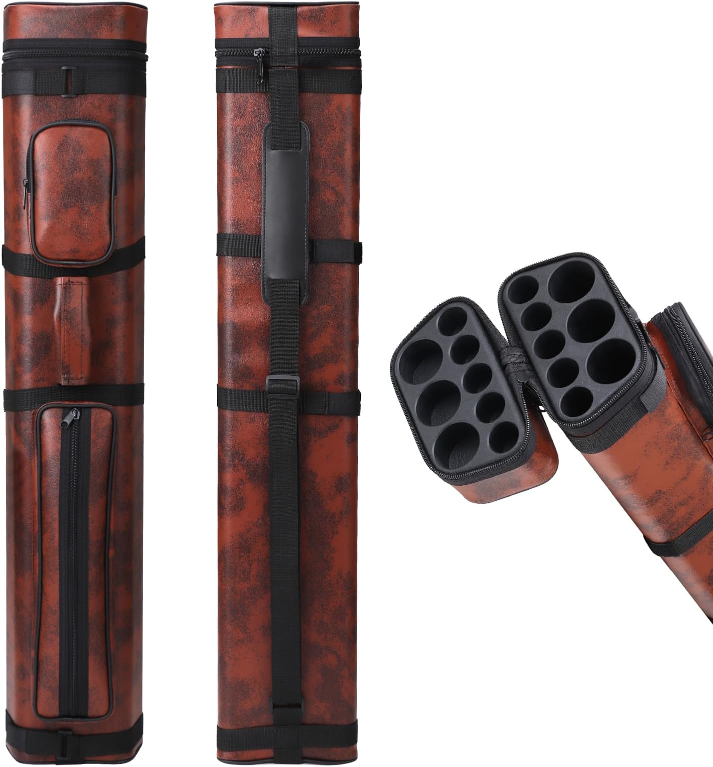 3x5 Leatherette Pool Cue Case - Holds 3 Butts and 5 Shafts