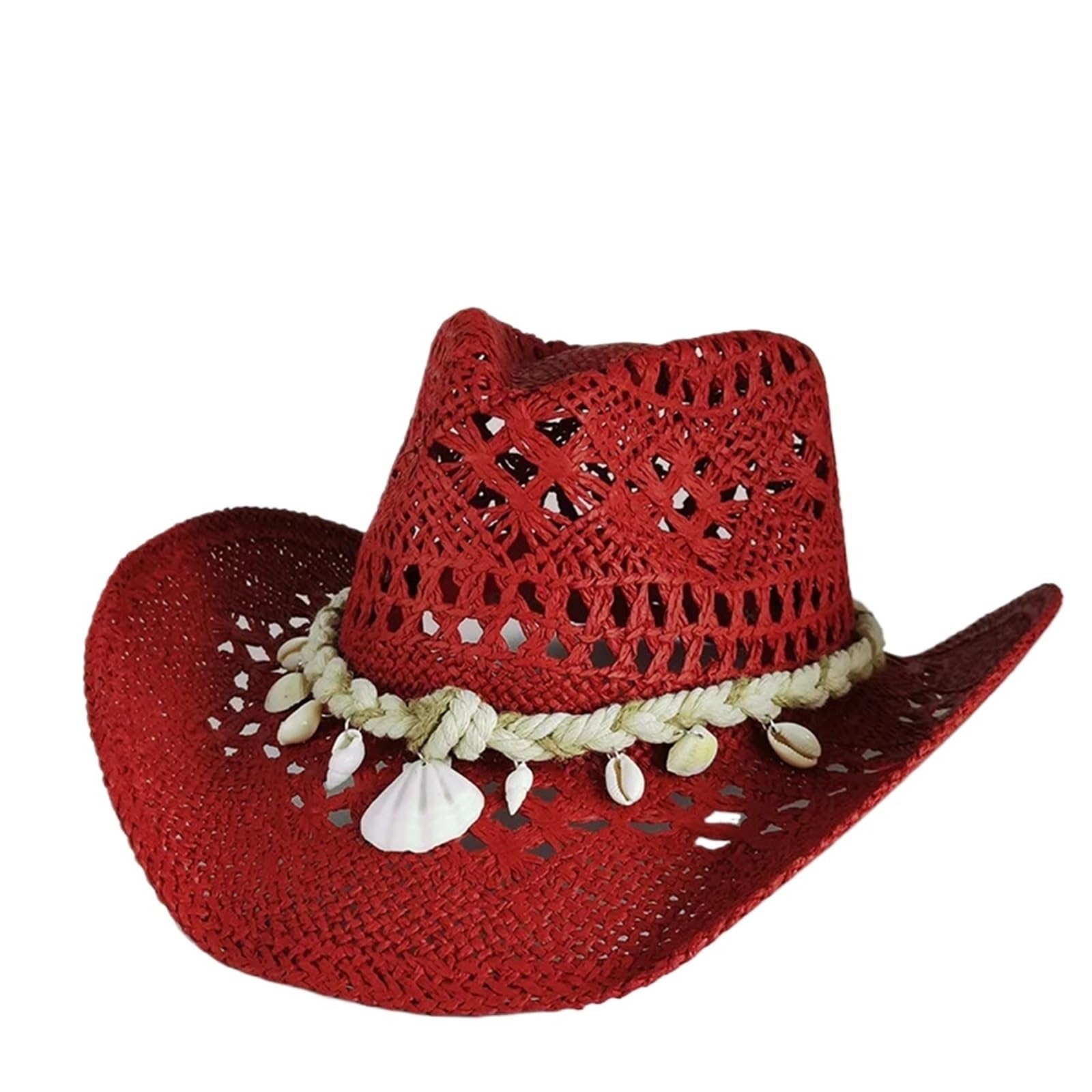 Cguohu Men's Red Cowboy Hat Western Cowboy Straw Hat Wo Large Brim Straw Hat Party Outdoor Summer Cowgirl Sun Jazz Hat For Party Coffee(Red)