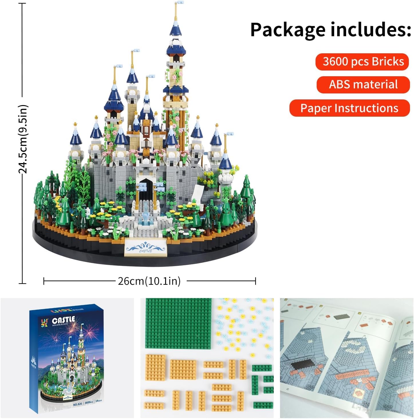 Fairy Tale Castle Mini Building Blocks Set, 3600 Pieces,Magic Princess Blue Micro Building Blocks Set for Kids Gils Medieval Castle Model Kit for Ages 8+