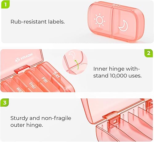 Vista 32 de AUVON - Pastillero semanal XL para 2 veces al día, pastillero de 7 días con gran abertura a un lado para rellenar fácilmente, pastillero para Negro